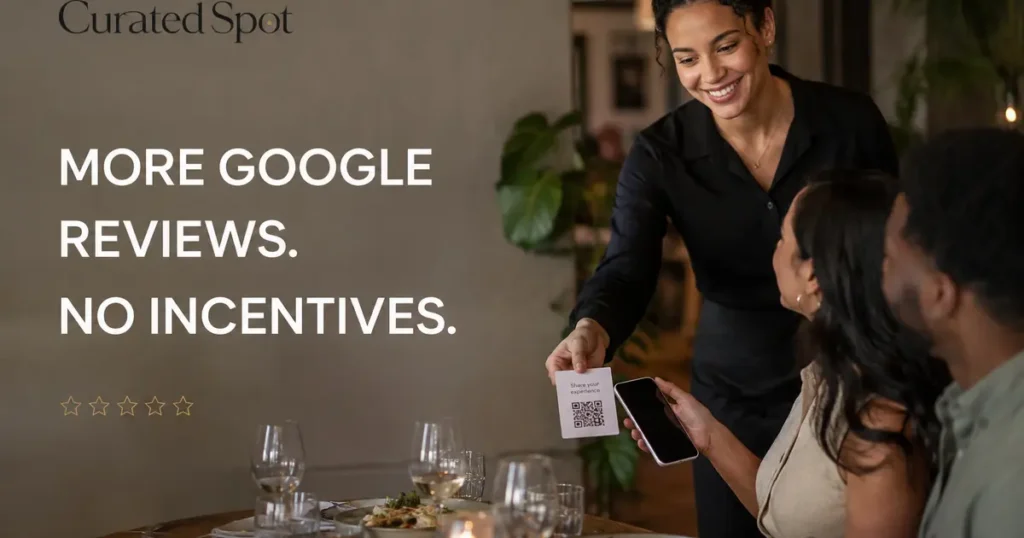 Restaurantgastgeber lädt Gäste ein, eine ehrliche Google-Bewertung ohne Anreize abzugeben