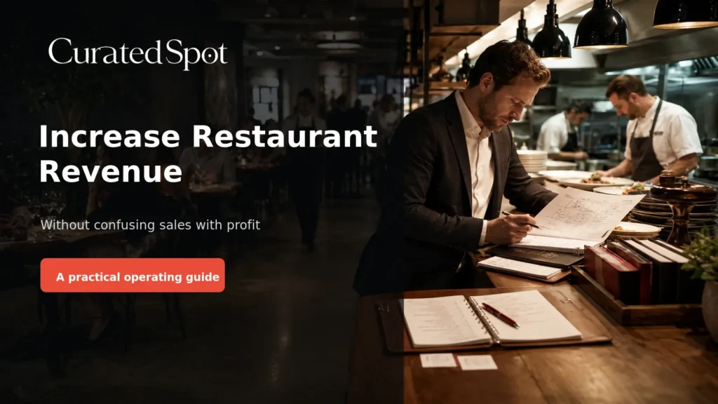 Restaurantmanager überprüft den Servicebetrieb neben einer geschäftigen Küchendurchreiche